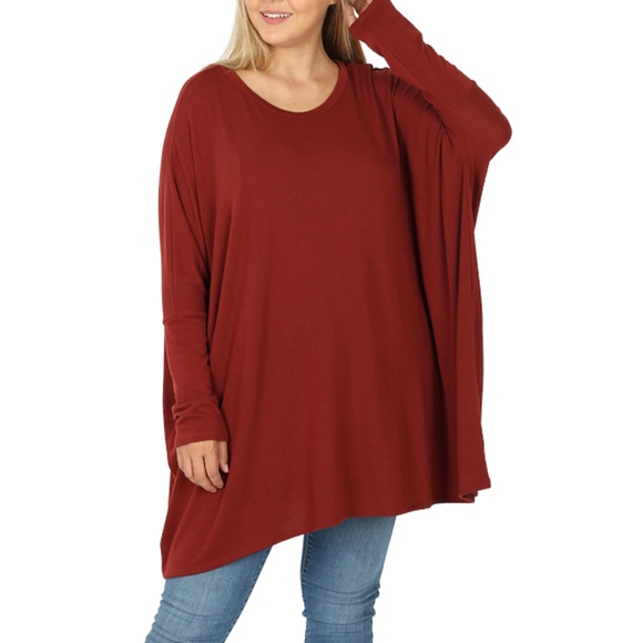Fired Brick Plus Size Oversized V-Neck Poncho - Picture 7 of 8